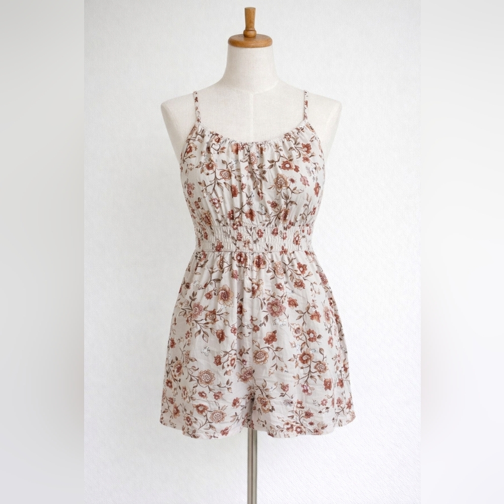 Floral Jumpsuit in Cream and Brown
